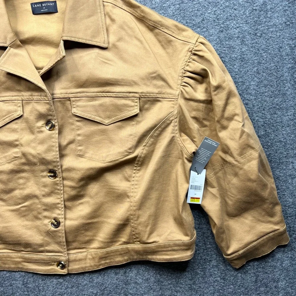 Lane Bryant Jacket Women 18 Tan Cropped Puff Shoulder Cotton Blend m91565